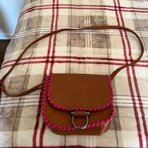 Brown Leather Purse with Pink & Black Spots on the embroidery